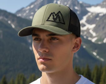 Richardson 112 Mountain Hat | 3D Puff Embroidered Trucker Hat | Minimalist Outdoors Hiking Snapback for Men
