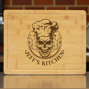 Skeleton Chef Gift Engraved Bamboo Cutting Board Personalized Skull Kitchen Decor for Culinary Gangster Culinary School Gift Cutting Board Only
