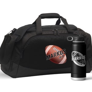 Personalized Football Player Sports Duffel Gym Travel Bag and Optional 32 oz Engraved Water Bottle,Football Sports Gifts for Boys and Men