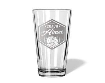 Volleyball Coach Engraved Beer Pint Glass Personalized with Name and Year, End of Season Team Thank You Gift for Coach | FREE SHIPPING