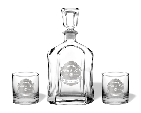 50th Anniversary Gift Married in 1976 Anniversary Gifts by Year Personalized Anniversary Gifts Anniversary Glasses Engraved Decanter Set