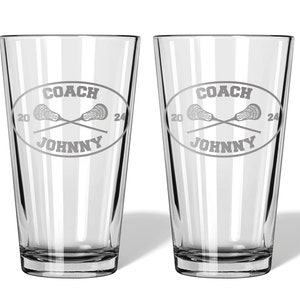 Lacrosse Coach Gift, LAX Coach Gifts, Engraved Beer Pint Glass, Personalized End of Season Thank You Gift, Assistant Coach Free Shipping (2) Pint Glasses