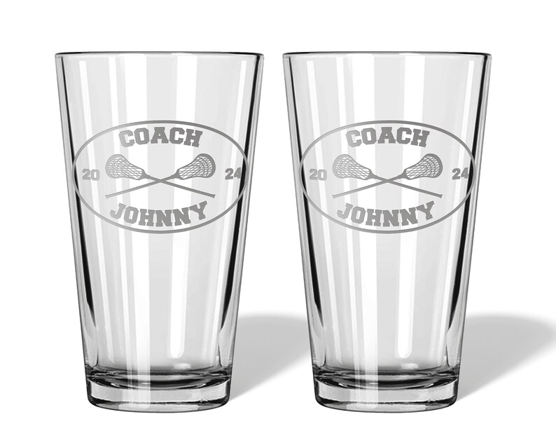 Lacrosse Coach Gift, LAX Coach Gifts, Engraved Beer Pint Glass, Personalized End of Season Thank You Gift, Assistant Coach Free Shipping (2) Pint Glasses