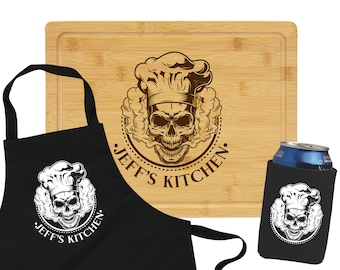 Skeleton Chef Gift Engraved Bamboo Cutting Board Personalized Skull Kitchen Decor for Culinary Gangster Culinary School Gift