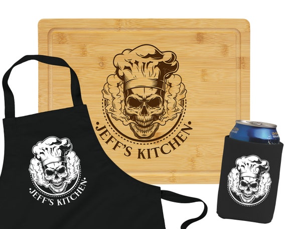 Skeleton Chef Gift Engraved Bamboo Cutting Board Personalized Skull Kitchen Decor for Culinary Gangster Culinary School Gift