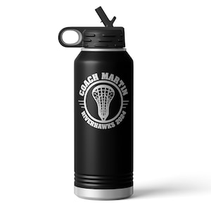Lacrosse Coach Engraved Tumbler Water Bottle with Straw Personalized with Name Lacrosse Coach End of Season Thank You Gift