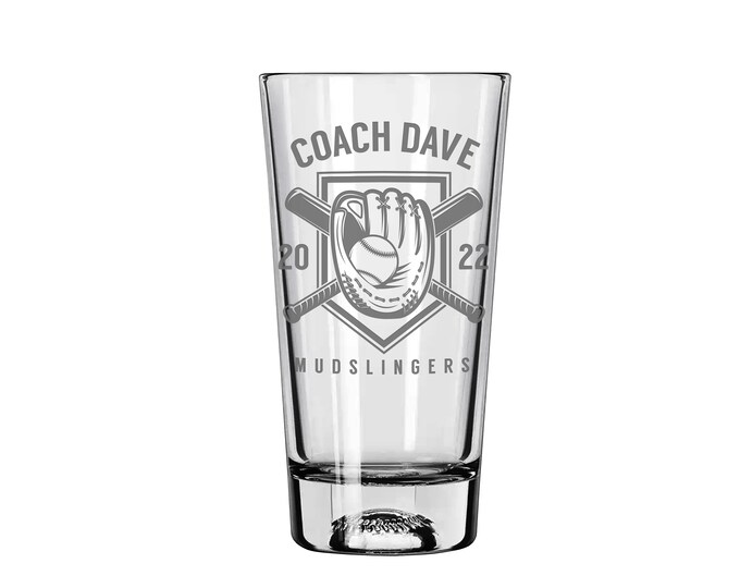 Baseball Coach Gifts, Softball Coach Gift, Engraved Beer Pint Glass Personalized End of Sports Season Thank You Team Gift | FREE SHIPPING