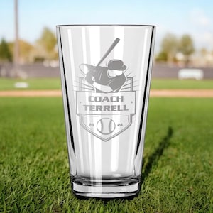 Baseball Coach Beer Glass Personalized with Name and Year End of Sports Season Thank You Team Gift for Coach, FREE SHIPPING