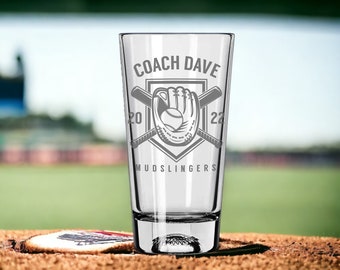 Baseball Coach Gifts, Softball Coach Gift, Engraved Beer Pint Glass Personalized End of Sports Season Thank You Team Gift | FREE SHIPPING