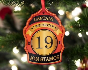 Personalized Firefighter Ornament Custom Fire Helmet Shield Ornament for Fireman First Responder Ornaments Fire Dept Gifts for Firefighter