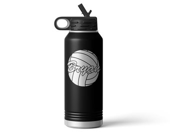 Personalized Water Polo Player Gift Engraved 32 oz Water Bottle with Sports Straw Lid, Water Polo Coach Tumbler Cup Travel Mug with Lid