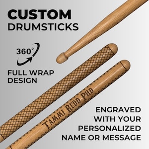 Personalized Drumsticks Custom Engraved Pair of 5A Hickory Wooden Drum Sticks with Your Custom Message Marching Band Gifts for Drummers