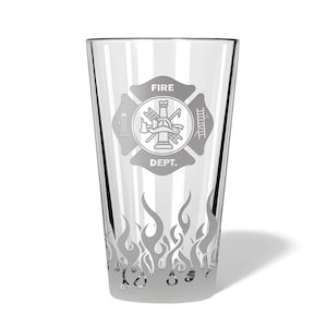 Fire Department Maltese Cross Flame Wrapped Engraved Pint Glasses, Firefighter Retirement Gift, Firefighter Gifts for Him | FREE SHIPPING