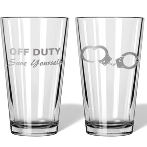 Police Officer Gifts Police Whiskey Glass Off Duty Save Yourself Police Beer Glass Thin Blue Line Law Enforcement Gifts FREE SHIPPING Single Pint Box