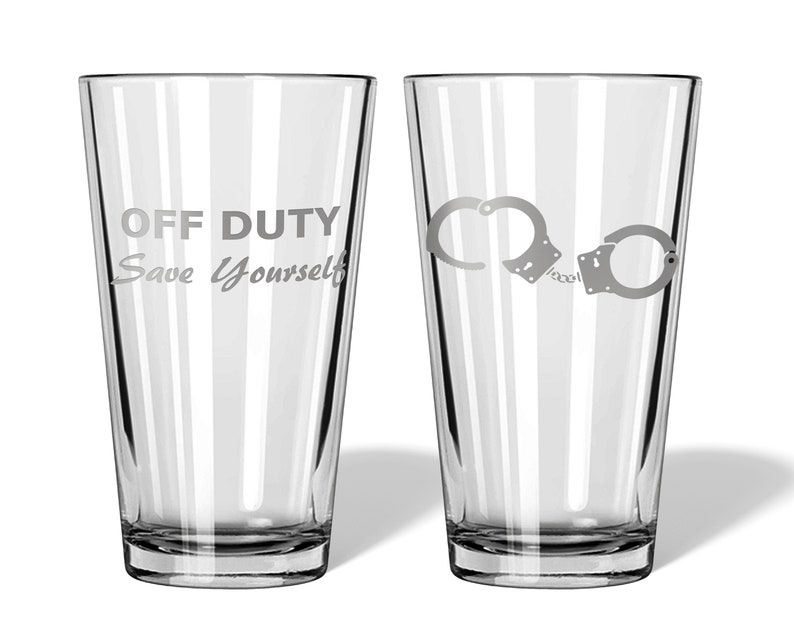 Police Officer Gifts Police Whiskey Glass Off Duty Save Yourself Police Beer Glass Thin Blue Line Law Enforcement Gifts FREE SHIPPING Single Pint Box