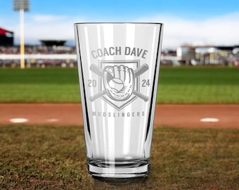 Baseball Coach Gifts Softball Coach Gift Engraved Beer Pint Glass Personalized End of Sports Season Thank You Team Gift FREE SHIPPING