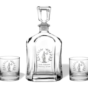 Lawyer Decanter Set Law School Graduation Gift Personalized Lawyer Gift Attorney at Law Gift Passed the Bar Gifts Lawyer Retirement Gift