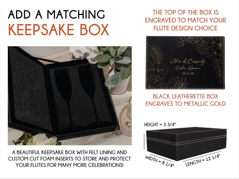 Hawaiian Islands Destination Wedding Personalized Champagne Flutes Keepsake Box, Wedding Toasting Glasses Bride and Groom Engraved Gift image 2
