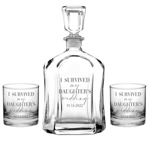 I Survived My Daughter's or Son's Wedding Engraved Whiskey Decanter Set Parents Wedding Gift from Bride and Groom | FREE SHIPPING