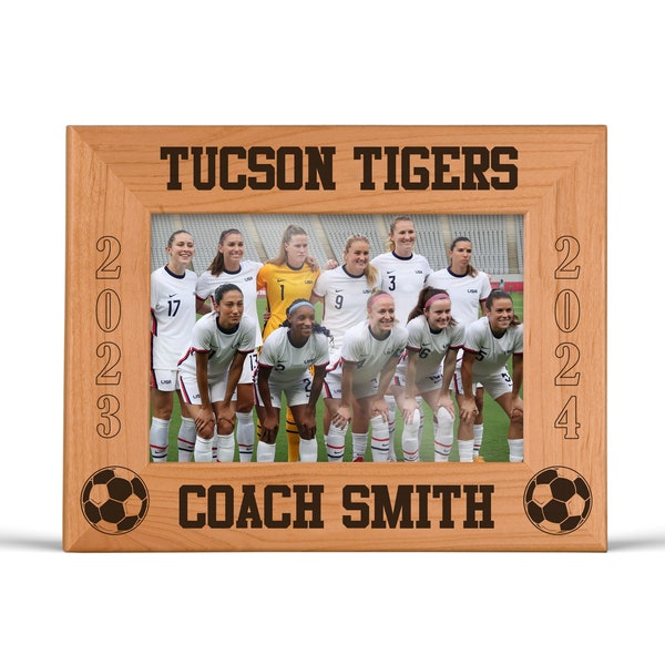 Soccer Coach Picture Frame Engraved Wood Frame 4x6 or 5x7 Coach Gifts Soccer Personalized End of Season Team Photo Coach Thank You Gift
