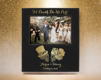 Til Death Do Us Part Sugar Skull Skeleton Bride and Groom Personalized Wedding Picture Frame Anniversary for Couple Gift for Newlyweds