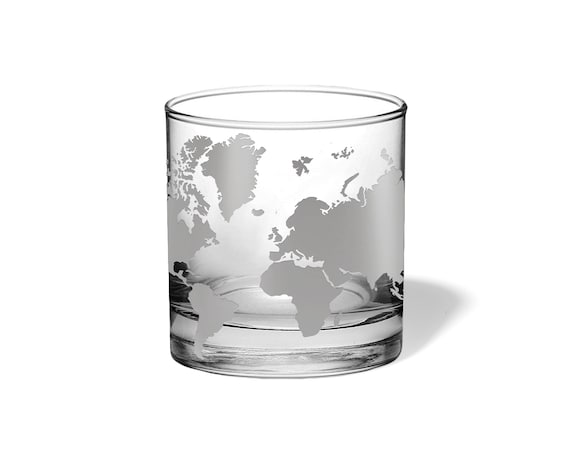 Map of the World Engraved Whiskey Rocks Glasses - Wanderlust Gifts