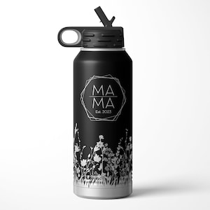 Mama Est Engraved Water Bottle with Straw Lid Mama Gifts Personalized Mama Water Bottle New Mom Gift  Mama Tumbler Gifts for Mom