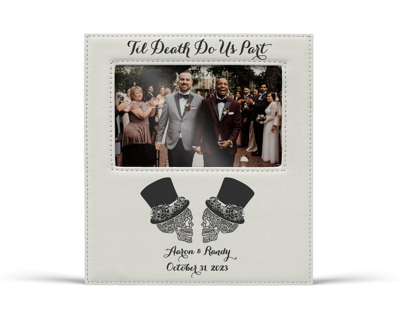 Til Death Do Us Part Sugar Skull Skeleton Bride and Groom Personalized Wedding Picture Frame Anniversary for Couple Gift for Newlyweds Mr & Mr White/Black