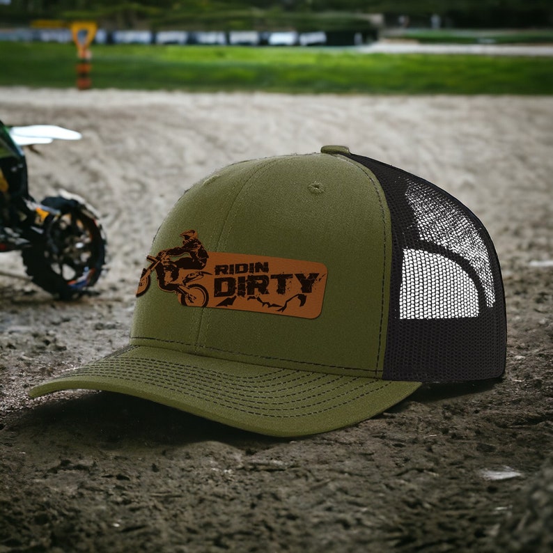 Ridin Dirty Leather Patch Hat Dirt Bike Hat Dirt Bike Birthday Dirt Bike Gifts Braap Hat Snapback Trucker Hat image 2