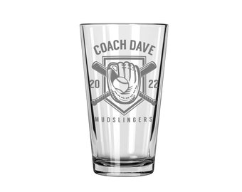 Baseball Coach Gifts Softball Coach Gift Engraved Beer Pint Glass Personalized End of Sports Season Thank You Team Gift FREE SHIPPING