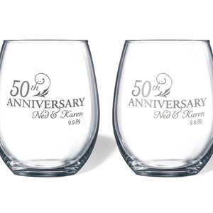 Personalized Anniversary Gifts by Year for Couples Engraved Anniversary Wine Glasses 50th Anniversary Gifts for Parents Married Couple Gift