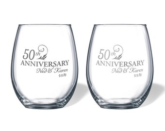Personalized Anniversary Gifts by Year for Couples Engraved Wine or Beer Glasses, 50th Anniversary Gifts for Parents, FREE SHIPPING