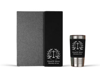 Lawyer Gift Attorney Gift Law School Graduation Gift Personalized Scales of Justice Portfolio Notepad & Tumbler Paralegal Juris Doctor Gift