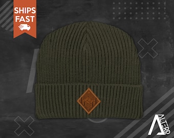 Nature Beanie, Beanie with Leather Patch, PNW Beanie, Pacific Northwest Beanie, Leather Patch Beanie, PNW Hat, PNW Gifts, Free Shipping