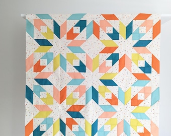 Precut Quilt Kit - Same Sky in Mellow Blues, Orange and Yellow: Baby + Throw Quilt INCLUDES PATTERN