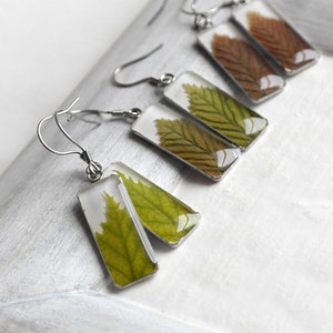 Green leaf earrings resin Dried flower earrings Pressed leaf real flowers earrings image 8