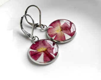 Pressed flower earrings resin Real flower earrings Red flower earrings Dry flowers