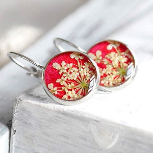 Pressed flower earrings resin Red real flower earrings Botanical romantic earrings Valentines image 1