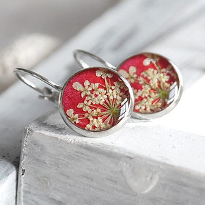 Pressed flower earrings resin Red real flower earrings Botanical romantic earrings Valentines image 5