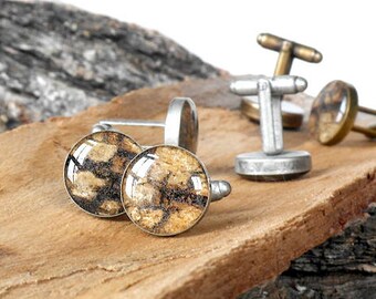 Wood gift for men Brown cuff links for groom Cufflinks for wedding gift for groomsmen Wooden cuff links gift Oak bark cuff links boyfriend
