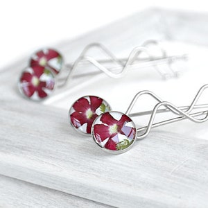 Resin Barrette Red real flowers bobby pins Wedding hair accessories for flower girls image 1