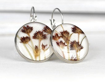 Resin real flower earrings botanical Terrarium pendant Large round earrings Nature inspired earrings