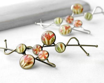 Geometric hair clip resin Real flowers barrette Romantic hair accessories Hair clip for teen Flower bobby pin Dainty hair clip