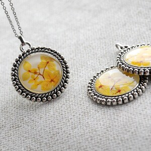 Yellow real flower necklace Boho necklace Real flowers pendant Long bohemian necklace image 1