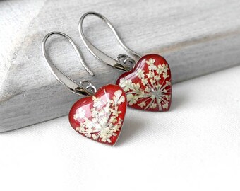 Simple earrings Red heart earrings love gift Tiny earrings beauty gifts Cute earrings for girls Red earrings for womens valentine's gift