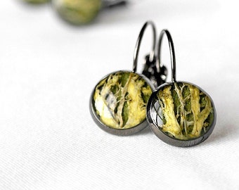 Green moss earrings resin Real Lichen earrings botanical Forest earrings plant terrarium earrings Vegan earrings teen Woodland earrings