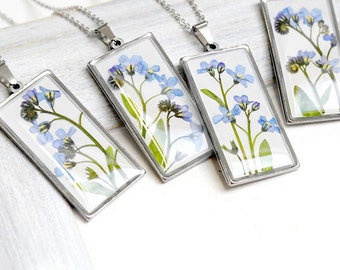 Forget me not necklace resin Real flower pendant botanical Memory pendant Dry flowers Memory necklace