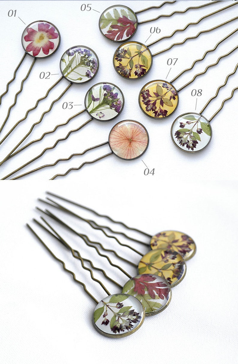 Real flower hair stick resin Dry flower hair pin for girl Pressed flowers image 4