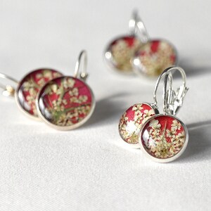 Pressed flower earrings resin Red real flower earrings Botanical romantic earrings Valentines image 6
