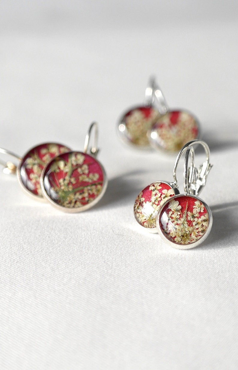 Pressed flower earrings resin Red real flower earrings Botanical romantic earrings Valentines image 6